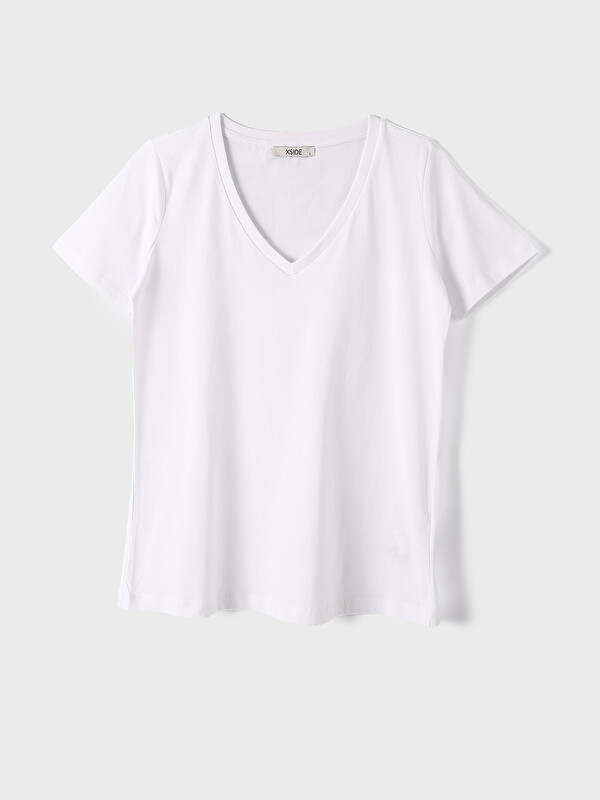 XSIDE V-Neck Plain Short Sleeve Women's T-Shirt
