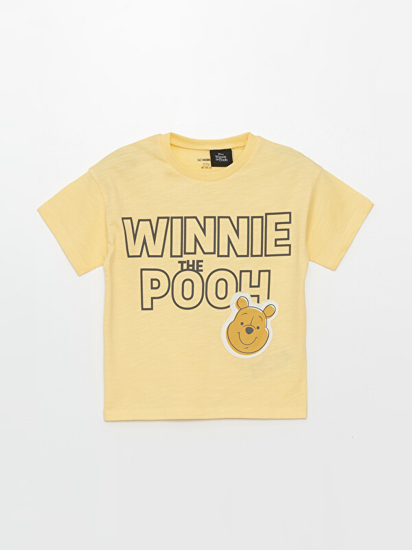 LCW Kids Bisiklet Yaka Kısa Kollu Winnie the Pooh Baskılı Erkek Bebek Tişört