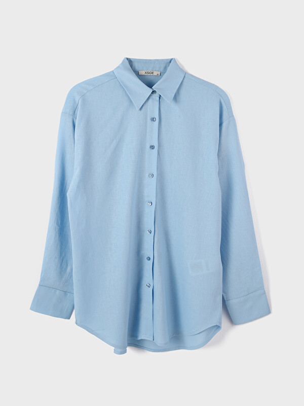 XSIDE Plain Long Sleeve Linen Women's Shirt Tunic