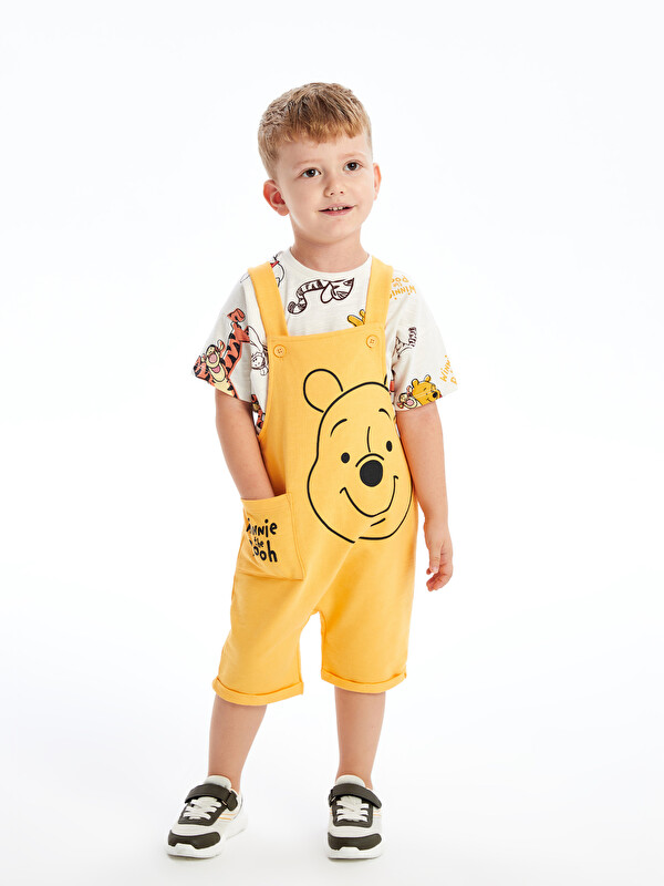 LCW Kids Turuncu Bisiklet Yaka Kısa Kollu Winnie the Pooh Baskılı