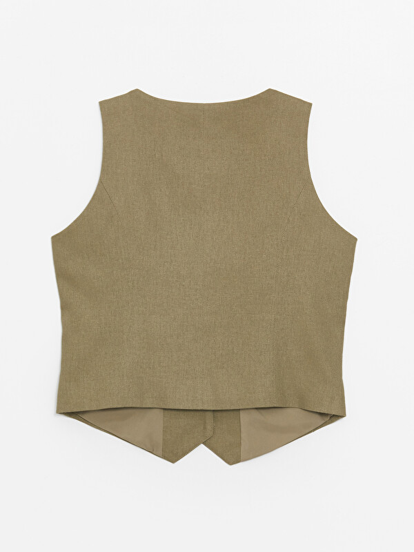 LCW Vision V-Neck Plain Linen Blend Women's Classic Vest