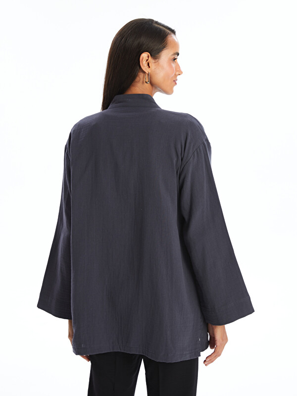 LCW Modest Antrasit Şal Yaka Düz Uzun Kollu Oversize Kadın Kimono