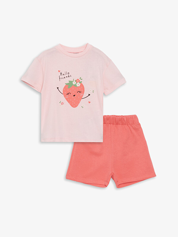 LCW Kids Crew Neck Printed Girls' Top and Shorts 2-Piece Set