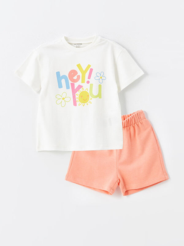 LCW Kids Crew Neck Printed Girls' Top and Shorts 2-Piece Set
