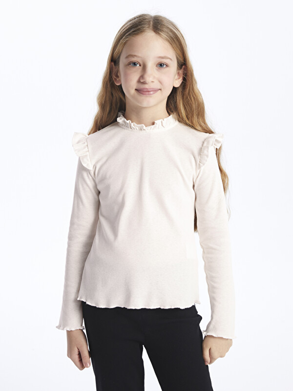 LCW Kids Dik Yaka Basic Uzun Kollu Kız Çocuk Tişört