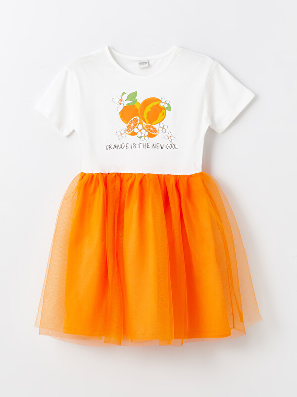 LCW Kids Bisiklet Yaka Baskılı Kız Çocuk Elbise