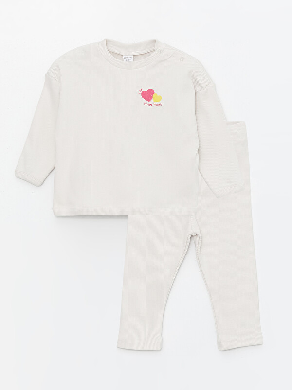 LCW Kids Bisiklet Yaka Uzun Kollu Kız Bebek Sweatshirt ve Tayt 2'li Takım