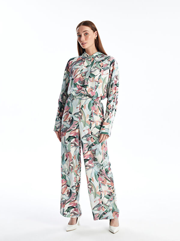 LCWAIKIKI Classic Elasticated Waist Patterned Wide Leg Women's Trousers