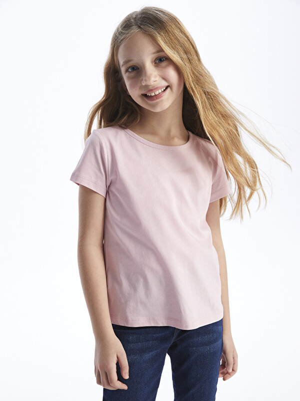 LCW Kids Bisiklet Yaka Basic Kısa Kollu Kız Çocuk Tişört