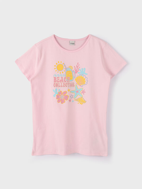 LCW Kids Crew Neck Printed Short Sleeve Girls' T-Shirt