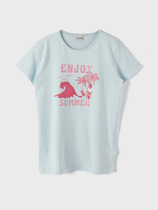LCW Kids Crew Neck Printed Short Sleeve Girls' T-Shirt