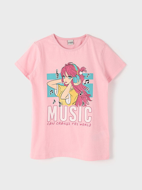 LCW Kids Crew Neck Printed Short Sleeve Girls' T-Shirt
