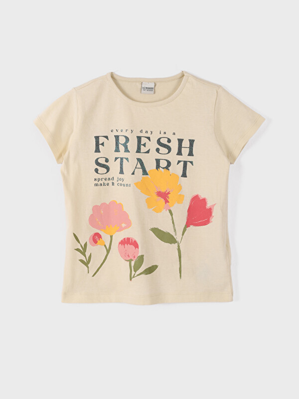 LCW Kids Crew Neck Printed Short Sleeve Girls' T-Shirt