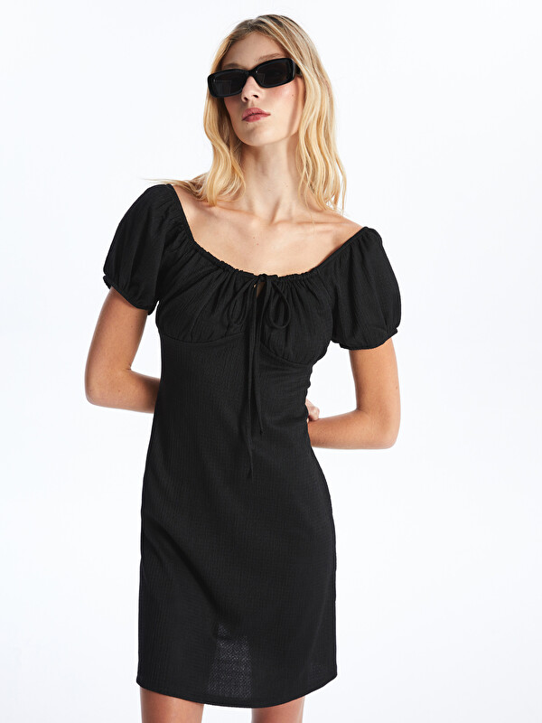 LCW Vision Slash Neck Plain Short Sleeve Women's Dress
