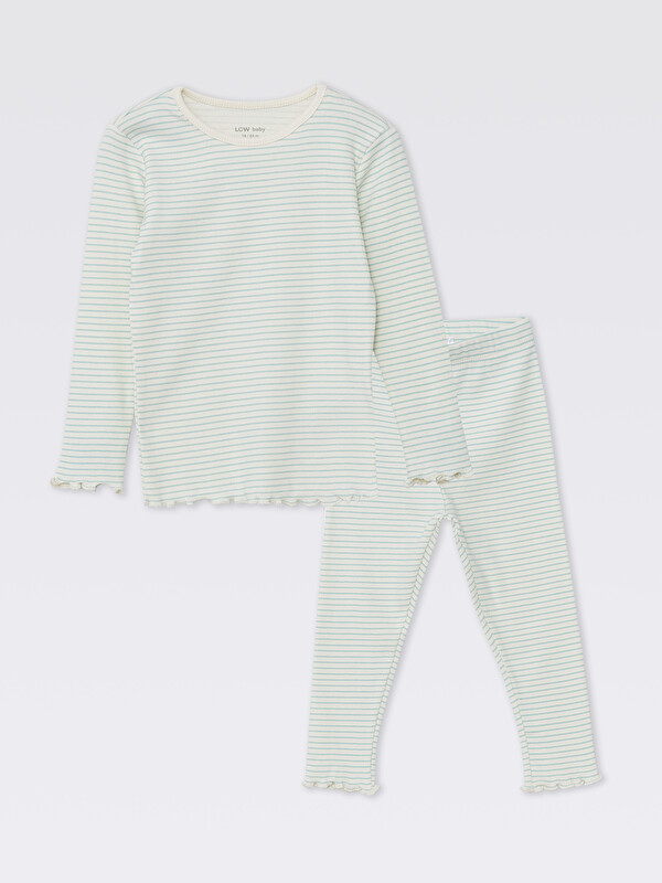 LCW baby Beli Lastikli Çizgili Kız Bebek Pijama Alt