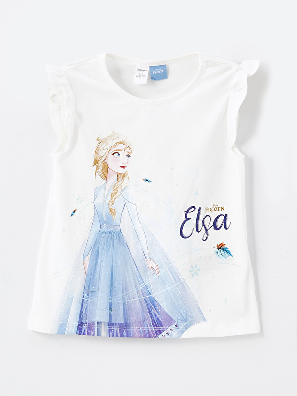 LCW Kids Bisiklet Yaka Elsa Baskılı Kız Çocuk Tişört