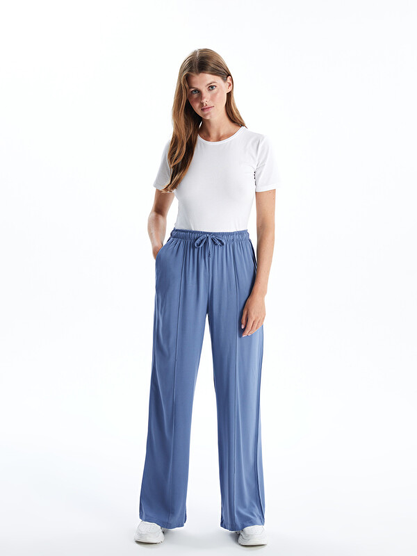 LCW Modest Beli Lastikli Geniş Paça Kadın Pantolon