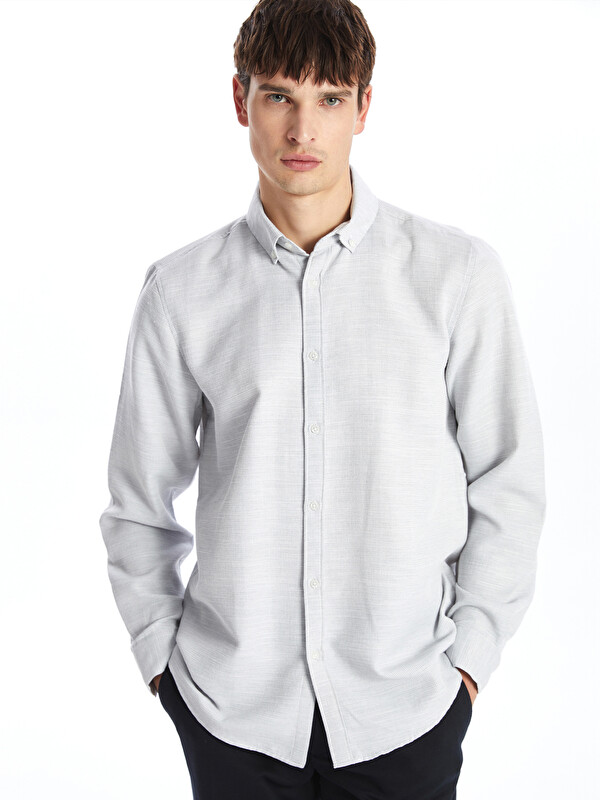 LCW Vision Slim Fit Long Sleeve Dobby Men's Textured Shirt
