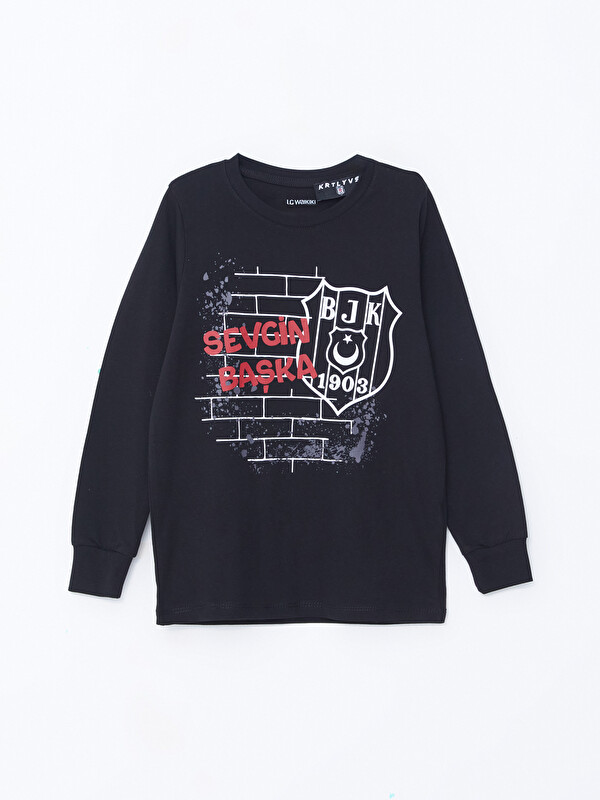 LCW Kids Bisiklet Yaka Beşiktaş Baskılı Erkek Çocuk Pijama Üst