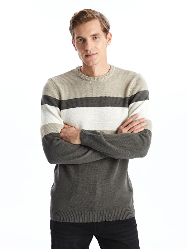LCWAIKIKI Classic Crew Neck Long Sleeve Color Block Men's Knitwear Sweater