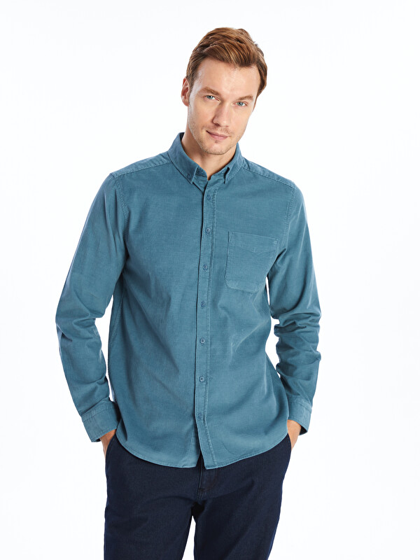 LCWAIKIKI Classic Regular Fit Uzun Kollu Kadife Erkek Gömlek