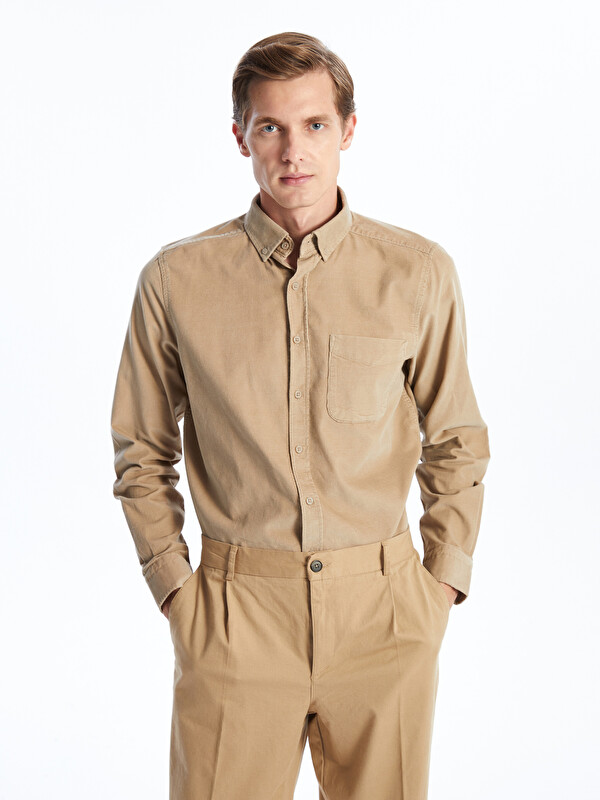 LCWAIKIKI Classic Regular Fit Uzun Kollu Kadife Erkek Gömlek