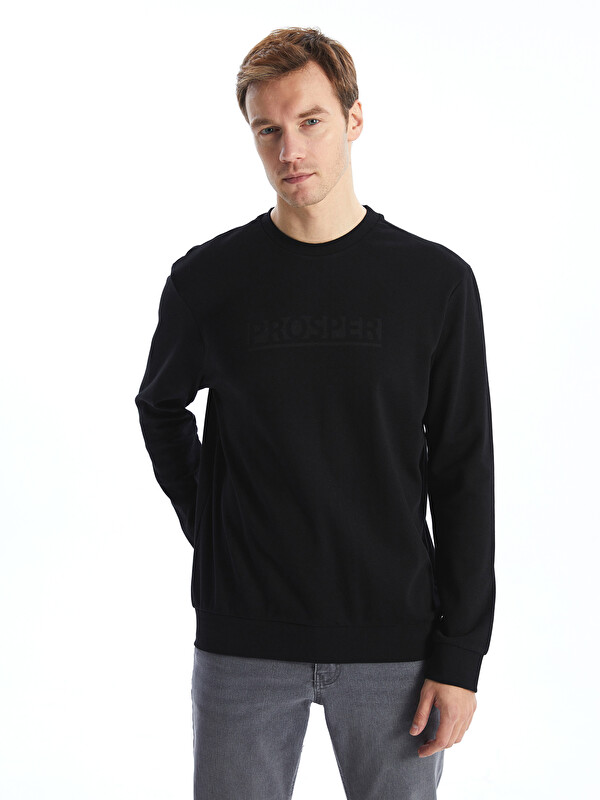 LCWAIKIKI Classic Sweat-shirt imprimé à manches longues et col rond pour hommes