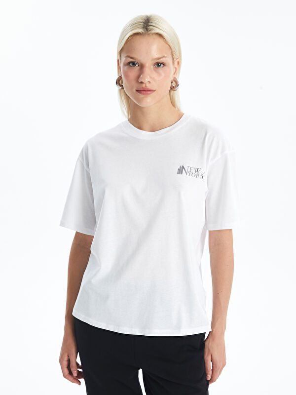 LCW Vision Crew Neck Printed Short Sleeve Oversize Women's T-Shirt