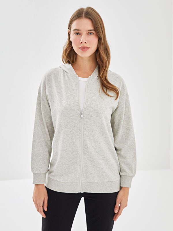 LCW Modest Hooded Oversize Women's Zipper Sweatshirt