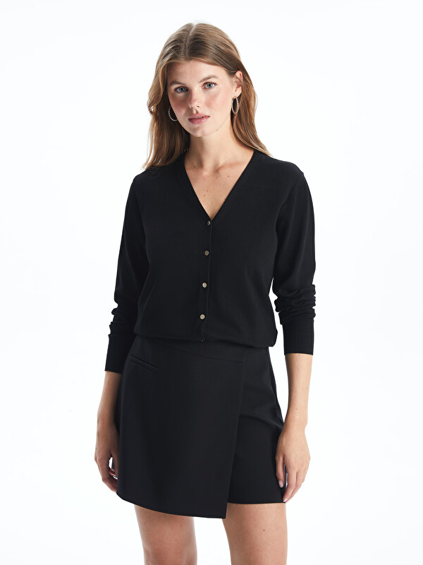 LCWAIKIKI Basic Cardigan en Tricot à Encolure en V pour Femmes