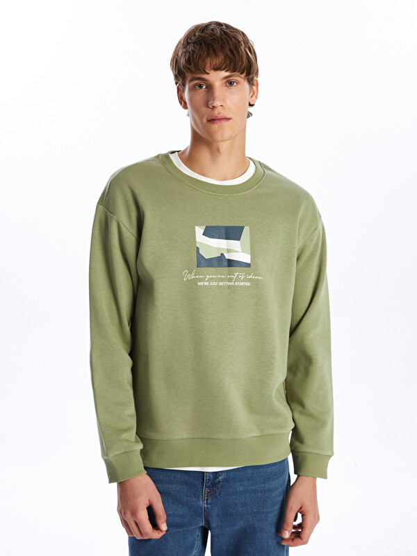 XSIDE Sweat-shirt imprimé à manches longues et col rond pour hommes