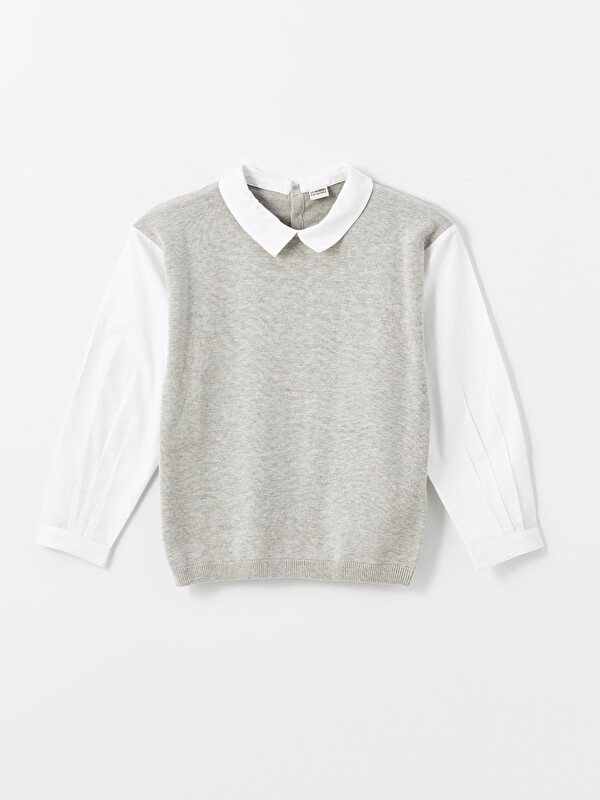LCW Kids Shirt Collar Basic Long Sleeve Girls' Knitwear Sweater