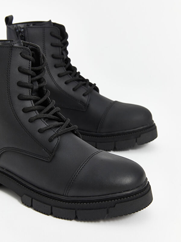 Deri Görünümlü Fermuarlı Erkek Bot - Görsel 4