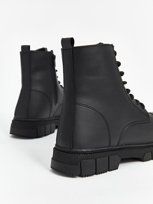 Deri Görünümlü Fermuarlı Erkek Bot - Görsel 5