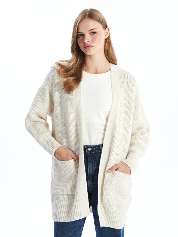 LCW Vision Shawl Collar Textured Oversize Women's Knit Cardigan