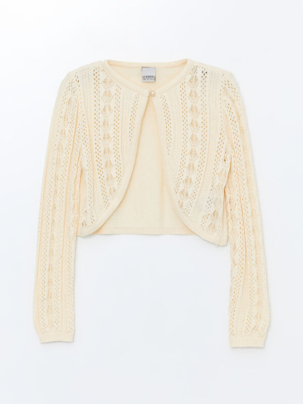 LCW Kids Cardigan en Tricot Ajouré à Col Rond pour Filles
