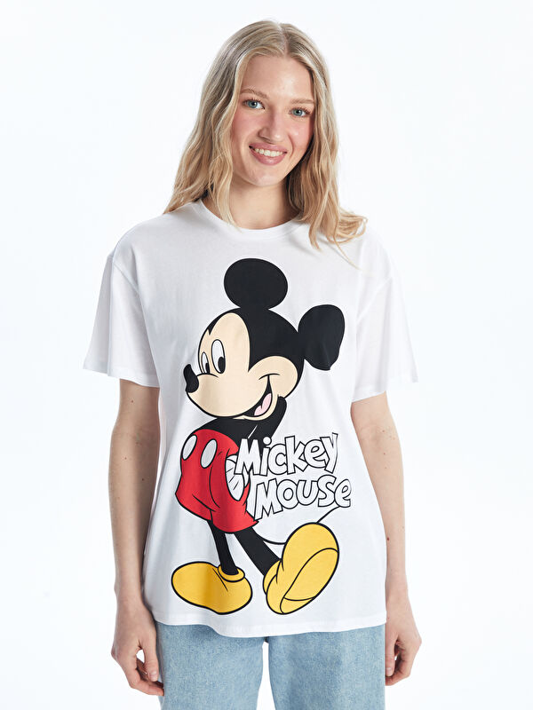 XSIDE Tricou cu Guler Rotund Imprimat Mickey Mouse cu Mânecă