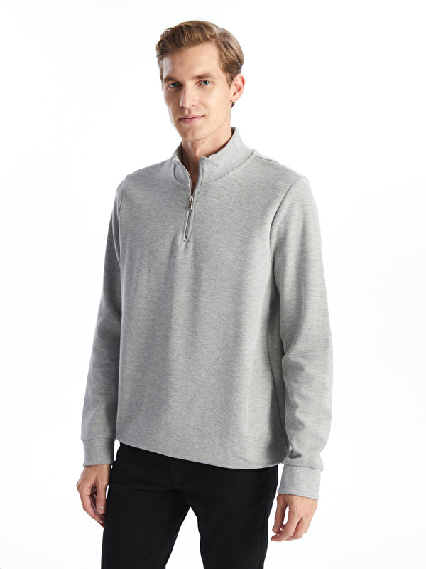 LCWAIKIKI Classic Sweat-shirt zippé à manches longues pour Hommes avec col cheminée