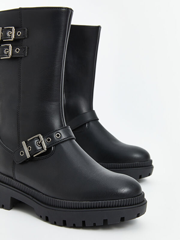 Çift Tokalı Kadın Deri Bot - Görsel 4