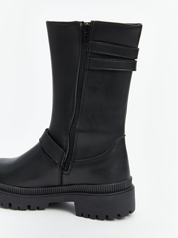 Çift Tokalı Kadın Deri Bot - Görsel 6