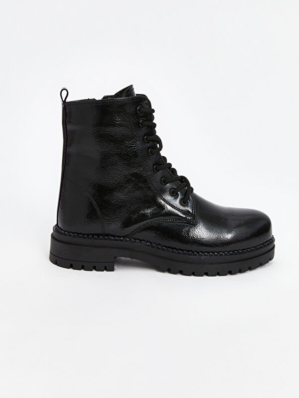 Bağcık ve Fermuarlı Deri Görünümlü Kadın Bot - Görsel 3