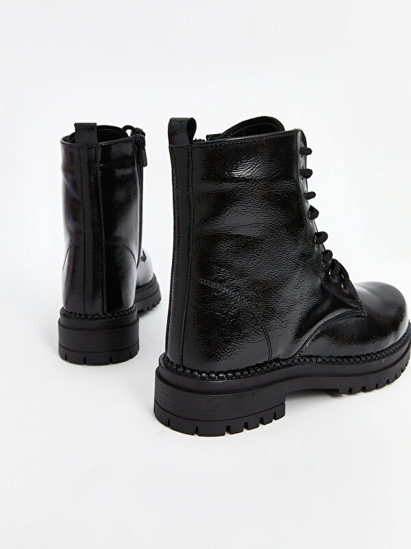 Bağcık ve Fermuarlı Deri Görünümlü Kadın Bot - Görsel 6