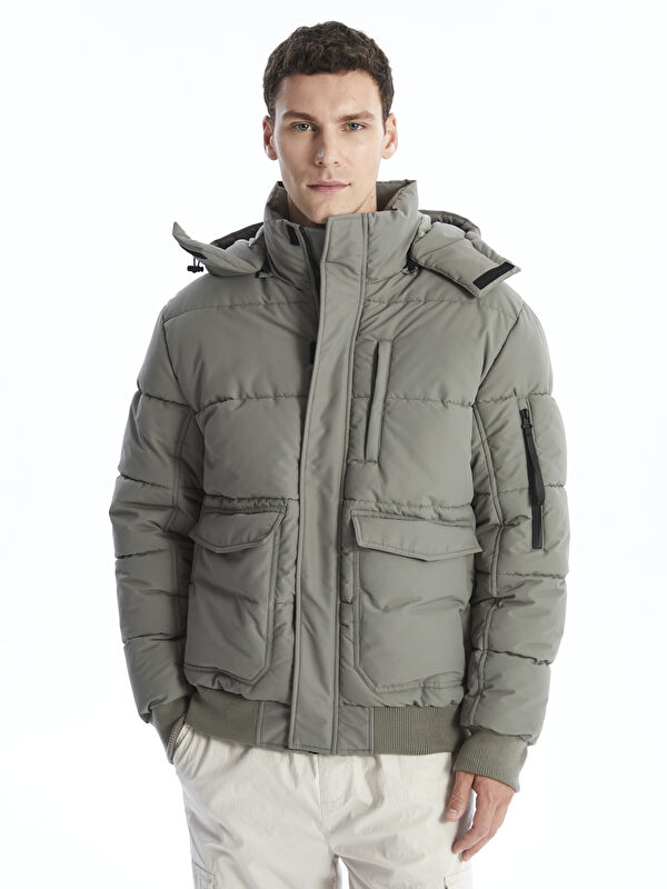 XSIDE Haki Standart Kalıp Kapüşonlu Erkek Şişme Mont - W4BD70Z8