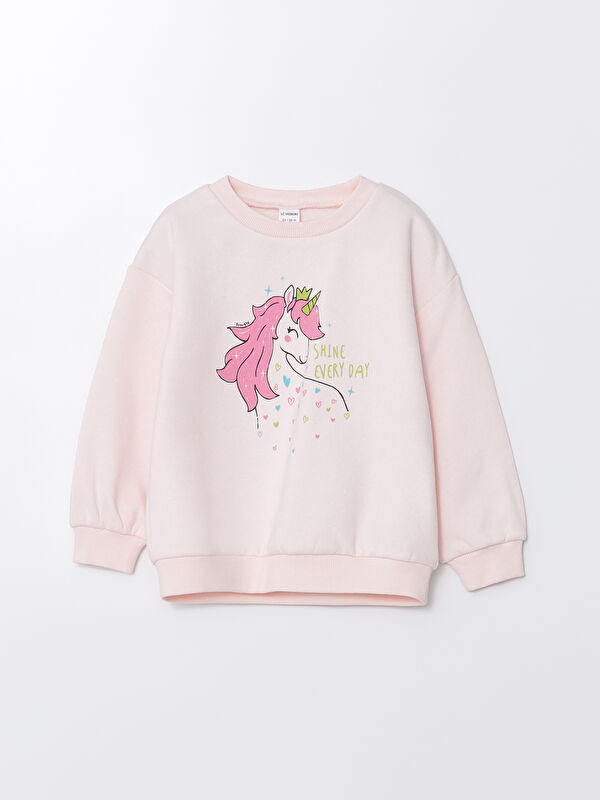 LCW Kids Crew Neck Thick Printed Girls' Sweatshirt