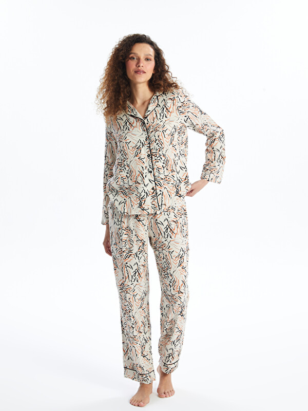 LCW ECO Gömlek Yaka Desenli Kadın Pijama Takımı