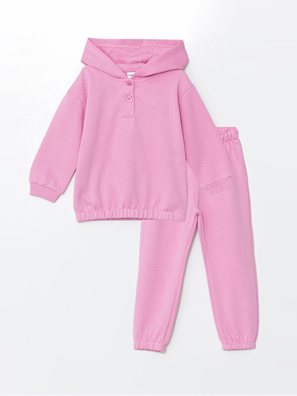 LCW Kids Sweat-shirt à Manches Longues à Capuche Basique pour Filles et Bas de Survêtement Lot de 2