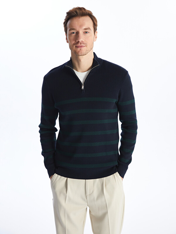 LCWAIKIKI Classic Pull-over en Tricot à Col Cheminée à Manches Longues Rayé pour Hommes