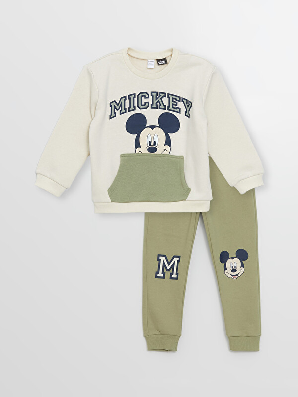 LCW Kids Crew Neck Mickey Mouse Printed Boys' Sweatshirt and Sweatpants 2 Pack Set
