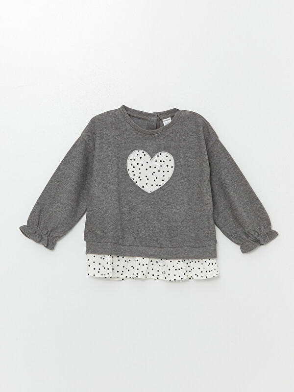 LCW Kids Bisiklet Yaka Puantiyeli Kız Çocuk Sweatshirt