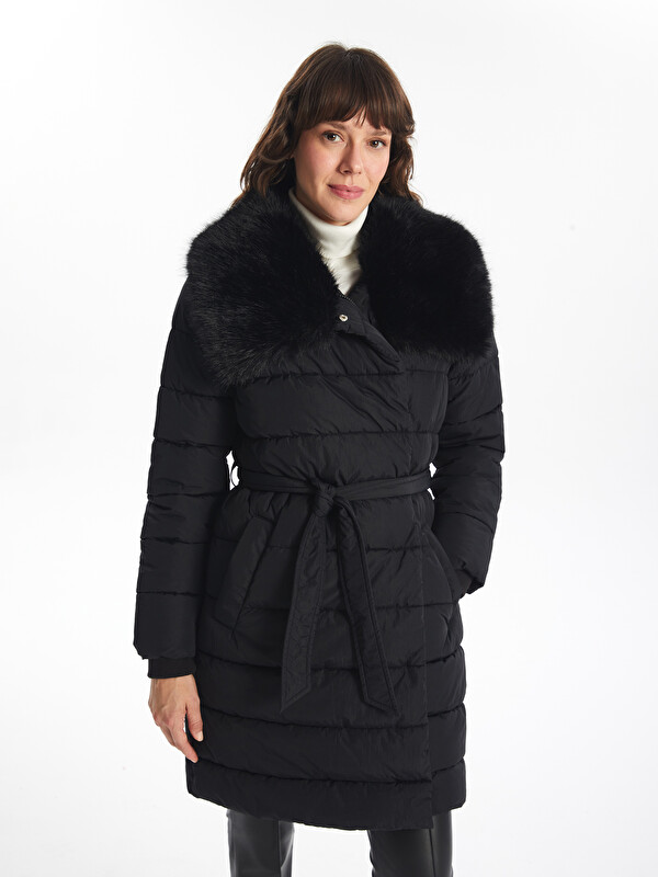 LCWAIKIKI Classic Women's Puffer Coat with Fur Detail